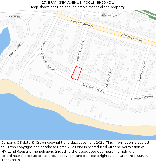 17, BRANKSEA AVENUE, POOLE, BH15 4DW: Location map and indicative extent of plot