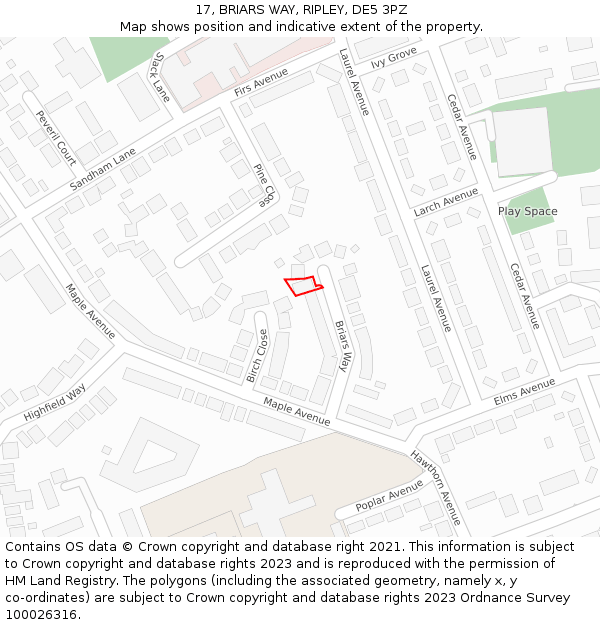 17, BRIARS WAY, RIPLEY, DE5 3PZ: Location map and indicative extent of plot