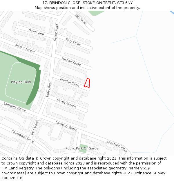 17, BRINDON CLOSE, STOKE-ON-TRENT, ST3 6NY: Location map and indicative extent of plot