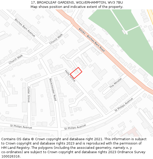 17, BROADLEAF GARDENS, WOLVERHAMPTON, WV3 7BU: Location map and indicative extent of plot