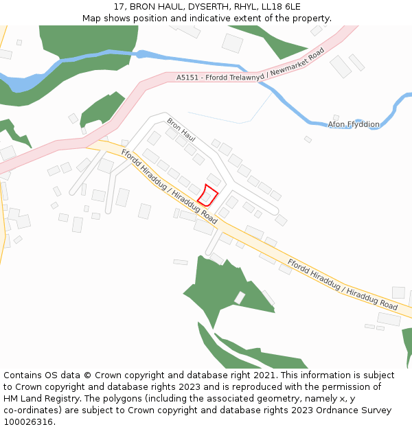 17, BRON HAUL, DYSERTH, RHYL, LL18 6LE: Location map and indicative extent of plot