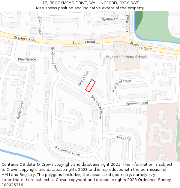 17, BROOKMEAD DRIVE, WALLINGFORD, OX10 9AZ: Location map and indicative extent of plot