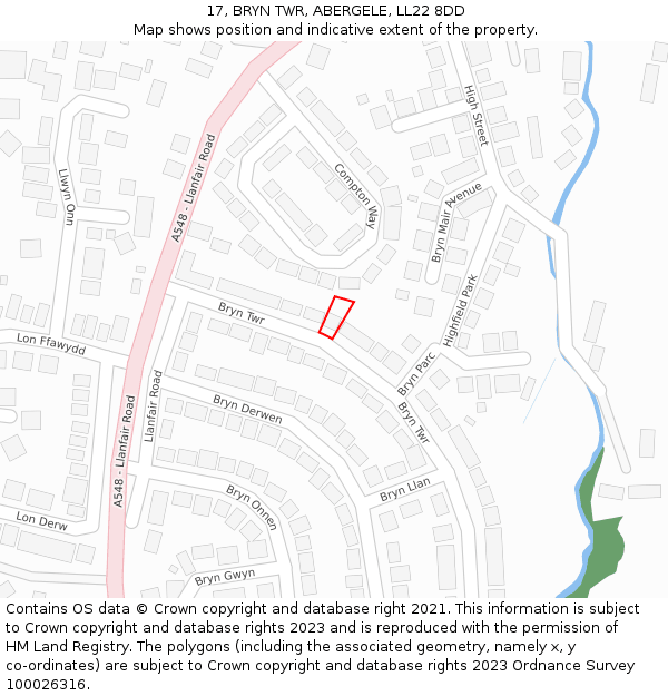 17, BRYN TWR, ABERGELE, LL22 8DD: Location map and indicative extent of plot