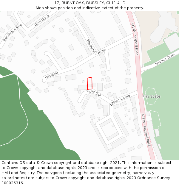 17, BURNT OAK, DURSLEY, GL11 4HD: Location map and indicative extent of plot