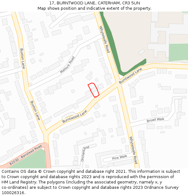 17, BURNTWOOD LANE, CATERHAM, CR3 5UN: Location map and indicative extent of plot