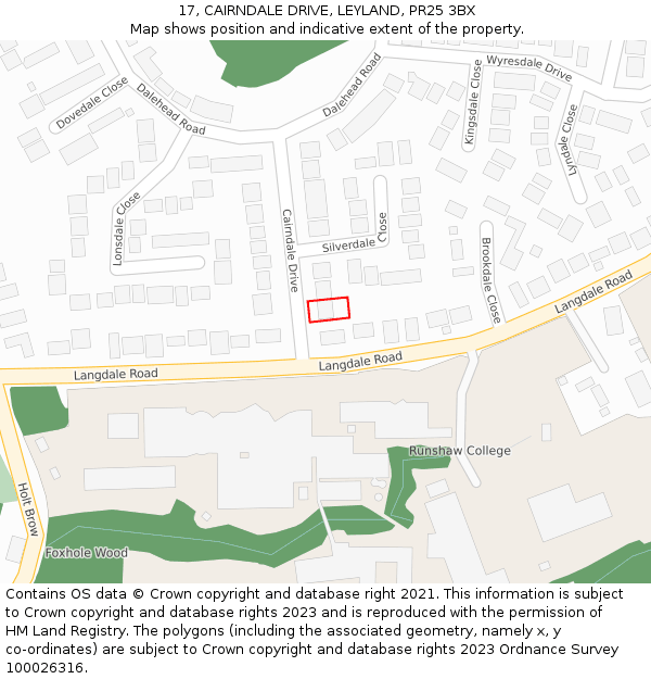 17, CAIRNDALE DRIVE, LEYLAND, PR25 3BX: Location map and indicative extent of plot