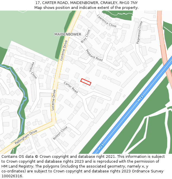 17, CARTER ROAD, MAIDENBOWER, CRAWLEY, RH10 7NY: Location map and indicative extent of plot