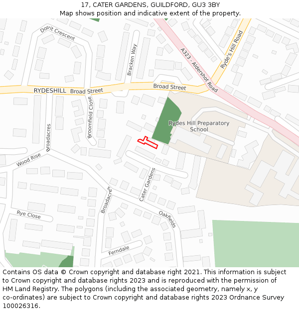 17, CATER GARDENS, GUILDFORD, GU3 3BY: Location map and indicative extent of plot