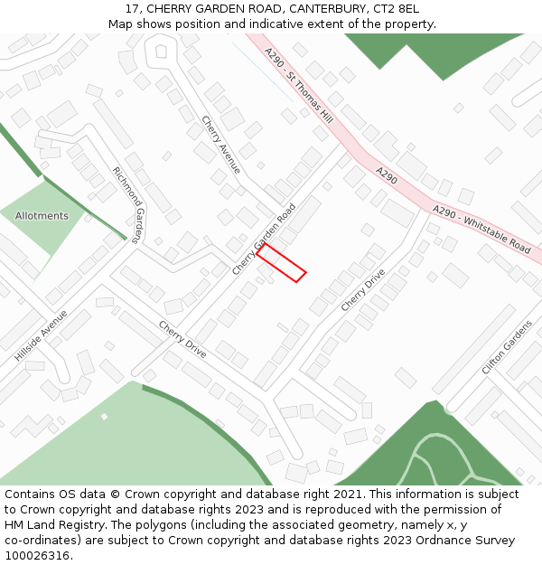 17, CHERRY GARDEN ROAD, CANTERBURY, CT2 8EL: Location map and indicative extent of plot