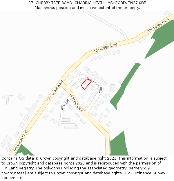 17, CHERRY TREE ROAD, CHARING HEATH, ASHFORD, TN27 0BB: Location map and indicative extent of plot