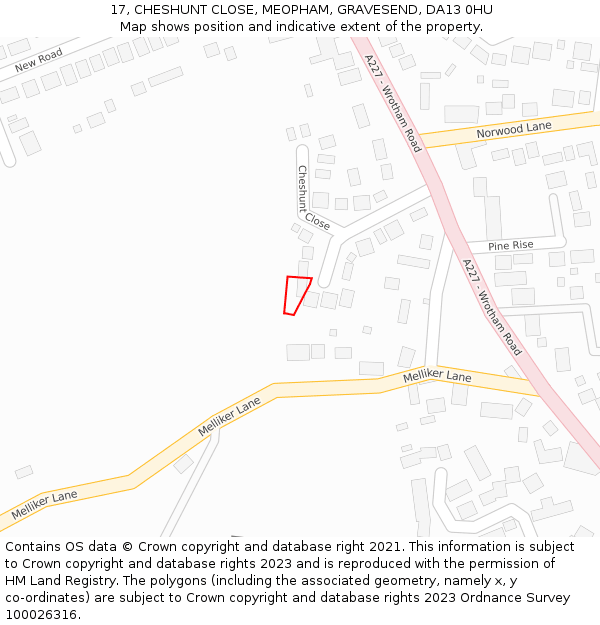 17, CHESHUNT CLOSE, MEOPHAM, GRAVESEND, DA13 0HU: Location map and indicative extent of plot