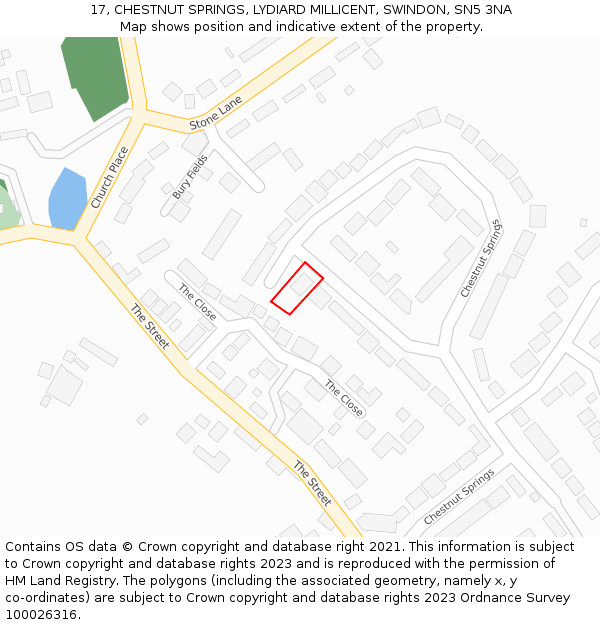 17, CHESTNUT SPRINGS, LYDIARD MILLICENT, SWINDON, SN5 3NA: Location map and indicative extent of plot