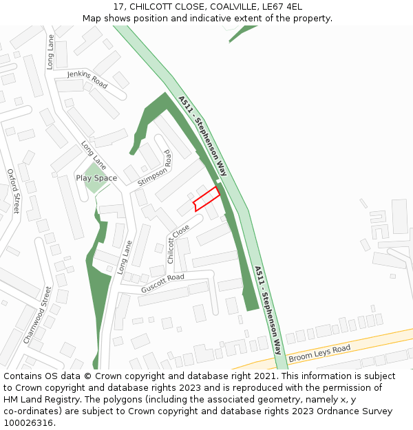 17, CHILCOTT CLOSE, COALVILLE, LE67 4EL: Location map and indicative extent of plot