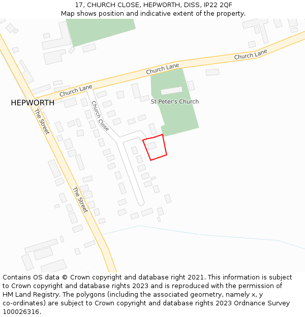 17, CHURCH CLOSE, HEPWORTH, DISS, IP22 2QF: Location map and indicative extent of plot