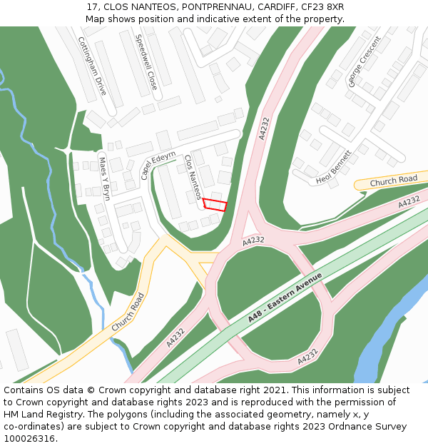 17, CLOS NANTEOS, PONTPRENNAU, CARDIFF, CF23 8XR: Location map and indicative extent of plot