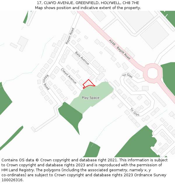 17, CLWYD AVENUE, GREENFIELD, HOLYWELL, CH8 7HE: Location map and indicative extent of plot