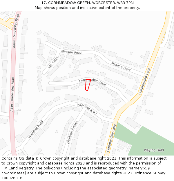 17, CORNMEADOW GREEN, WORCESTER, WR3 7PN: Location map and indicative extent of plot