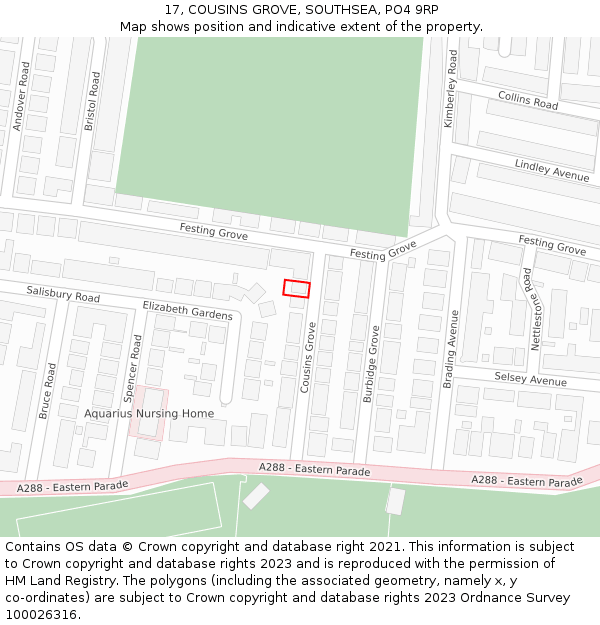 17, COUSINS GROVE, SOUTHSEA, PO4 9RP: Location map and indicative extent of plot