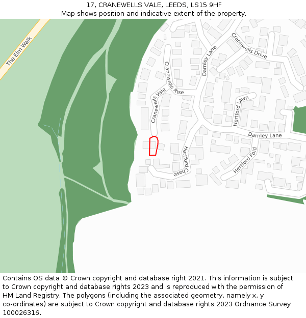 17, CRANEWELLS VALE, LEEDS, LS15 9HF: Location map and indicative extent of plot