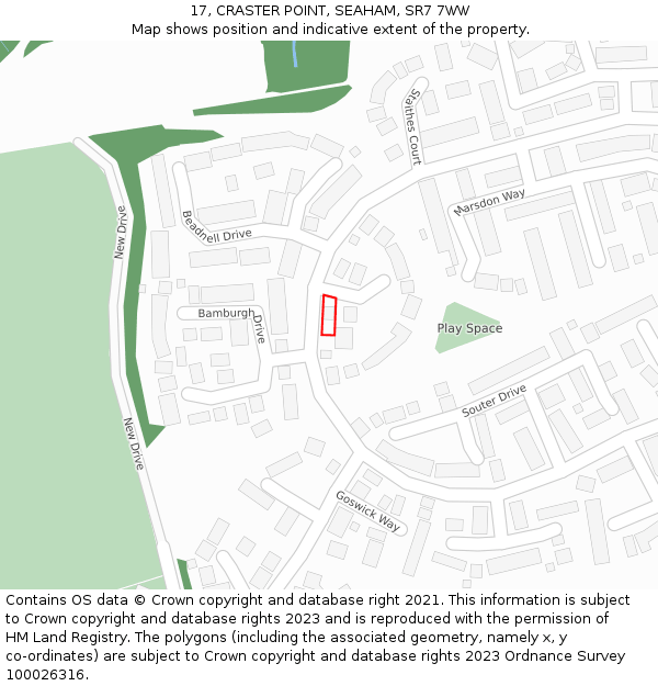 17, CRASTER POINT, SEAHAM, SR7 7WW: Location map and indicative extent of plot