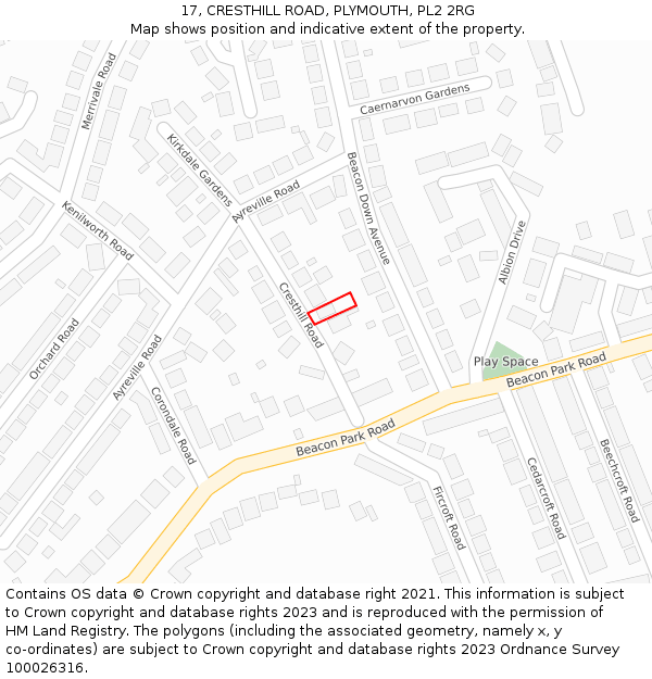 17, CRESTHILL ROAD, PLYMOUTH, PL2 2RG: Location map and indicative extent of plot