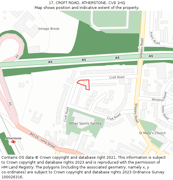 17, CROFT ROAD, ATHERSTONE, CV9 1HQ: Location map and indicative extent of plot