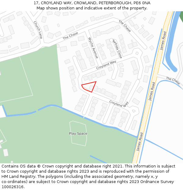 17, CROYLAND WAY, CROWLAND, PETERBOROUGH, PE6 0NA: Location map and indicative extent of plot