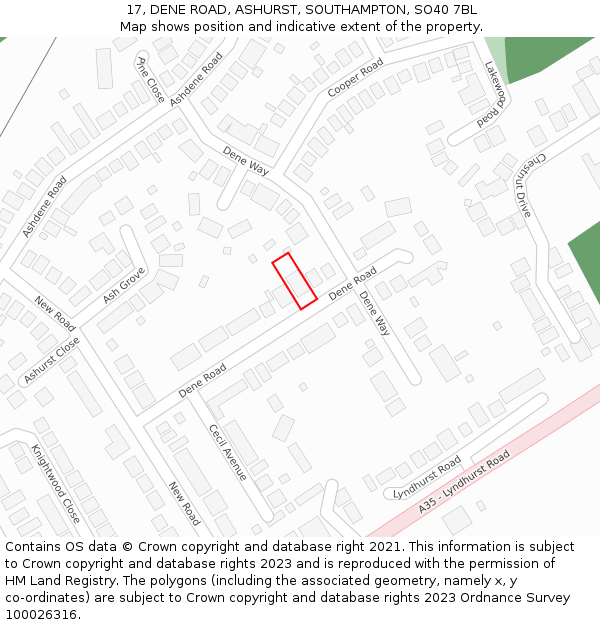 17, DENE ROAD, ASHURST, SOUTHAMPTON, SO40 7BL: Location map and indicative extent of plot