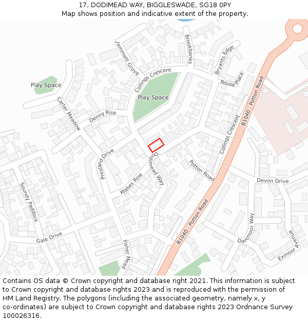 17, DODIMEAD WAY, BIGGLESWADE, SG18 0PY: Location map and indicative extent of plot