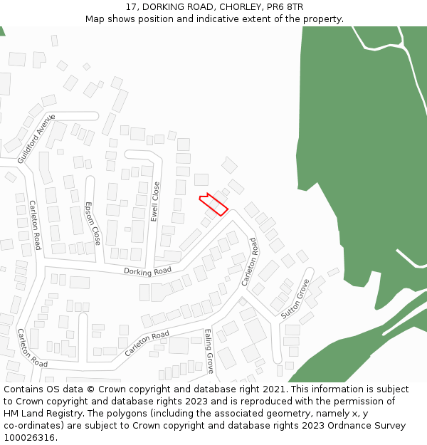 17, DORKING ROAD, CHORLEY, PR6 8TR: Location map and indicative extent of plot