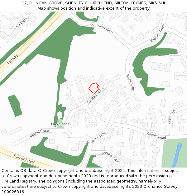 17, DUNCAN GROVE, SHENLEY CHURCH END, MILTON KEYNES, MK5 6HL: Location map and indicative extent of plot