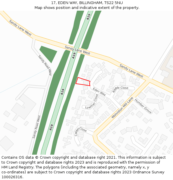 17, EDEN WAY, BILLINGHAM, TS22 5NU: Location map and indicative extent of plot