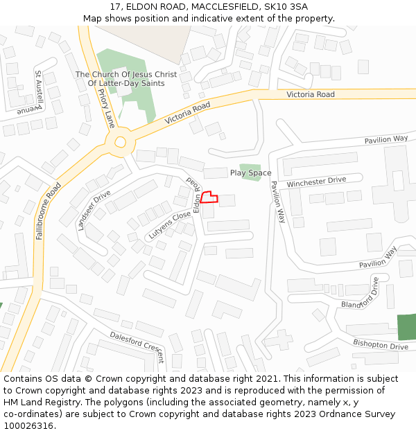 17, ELDON ROAD, MACCLESFIELD, SK10 3SA: Location map and indicative extent of plot