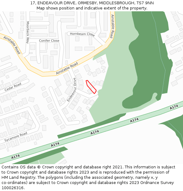 17, ENDEAVOUR DRIVE, ORMESBY, MIDDLESBROUGH, TS7 9NN: Location map and indicative extent of plot