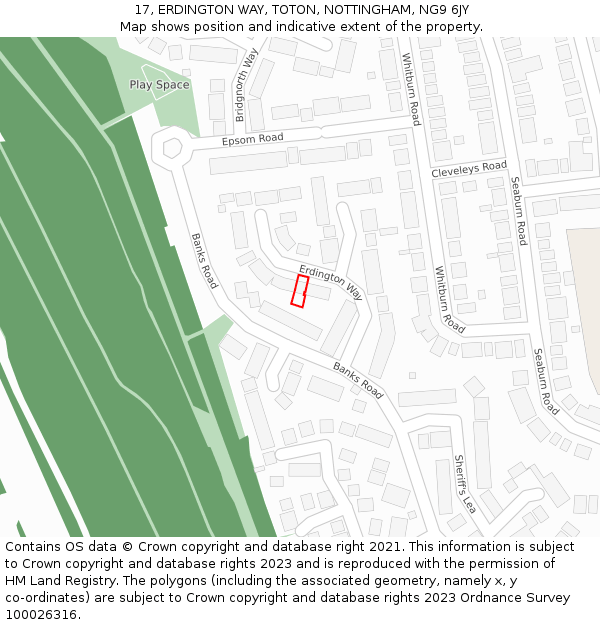 17, ERDINGTON WAY, TOTON, NOTTINGHAM, NG9 6JY: Location map and indicative extent of plot