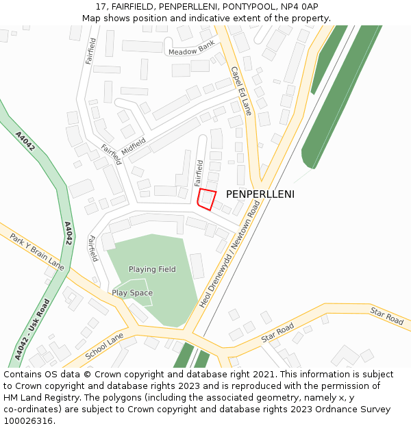 17, FAIRFIELD, PENPERLLENI, PONTYPOOL, NP4 0AP: Location map and indicative extent of plot