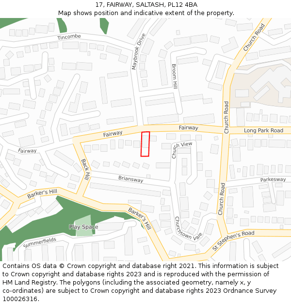 17, FAIRWAY, SALTASH, PL12 4BA: Location map and indicative extent of plot