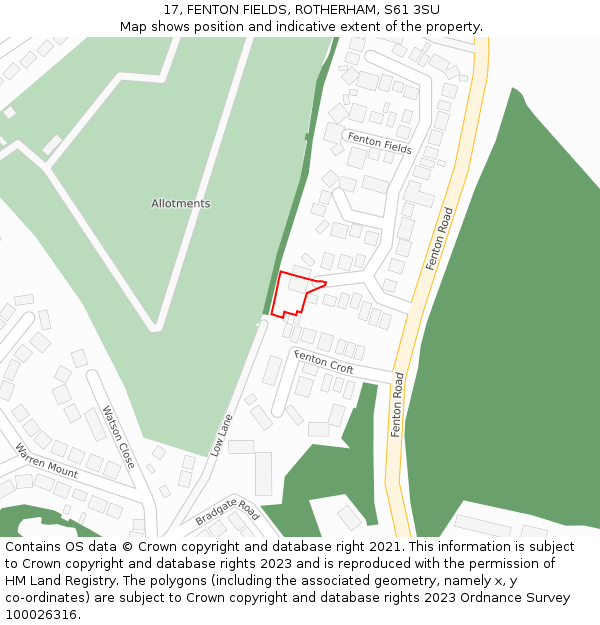 17, FENTON FIELDS, ROTHERHAM, S61 3SU: Location map and indicative extent of plot