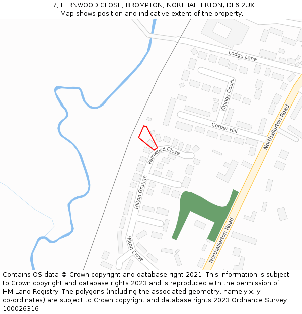 17, FERNWOOD CLOSE, BROMPTON, NORTHALLERTON, DL6 2UX: Location map and indicative extent of plot