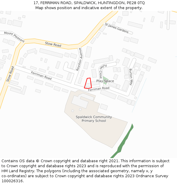 17, FERRIMAN ROAD, SPALDWICK, HUNTINGDON, PE28 0TQ: Location map and indicative extent of plot