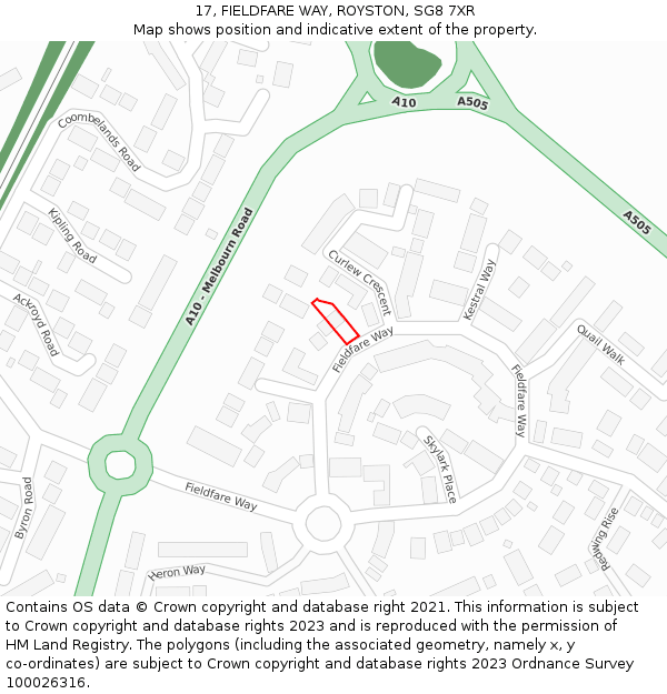 17, FIELDFARE WAY, ROYSTON, SG8 7XR: Location map and indicative extent of plot