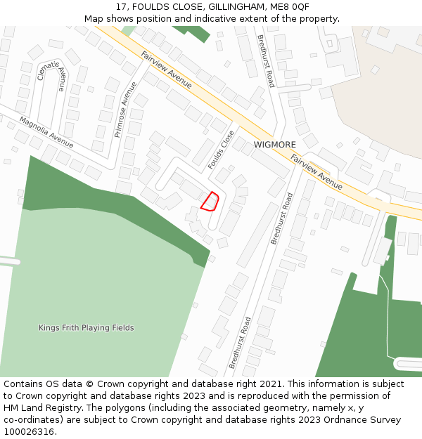 17, FOULDS CLOSE, GILLINGHAM, ME8 0QF: Location map and indicative extent of plot