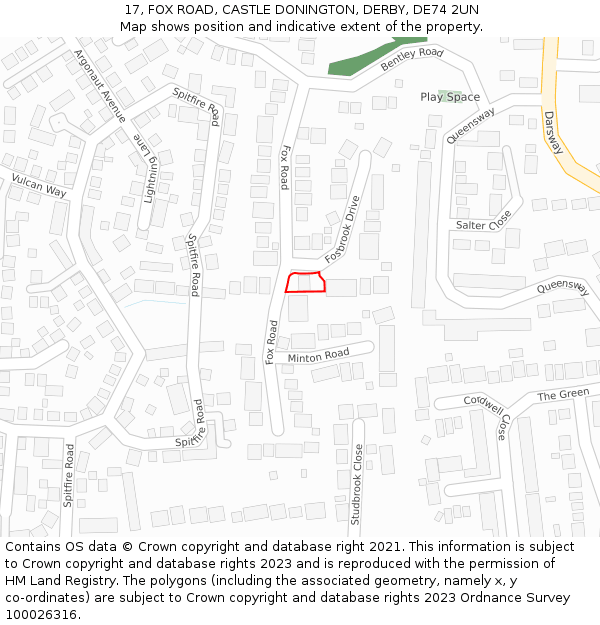 17, FOX ROAD, CASTLE DONINGTON, DERBY, DE74 2UN: Location map and indicative extent of plot