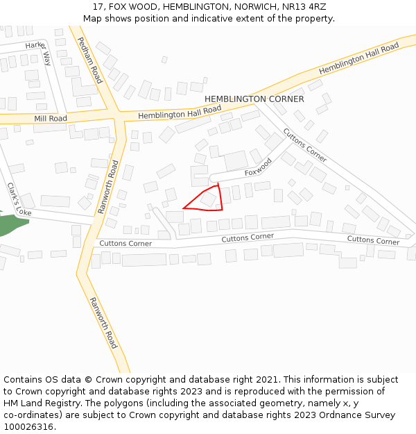 17, FOX WOOD, HEMBLINGTON, NORWICH, NR13 4RZ: Location map and indicative extent of plot