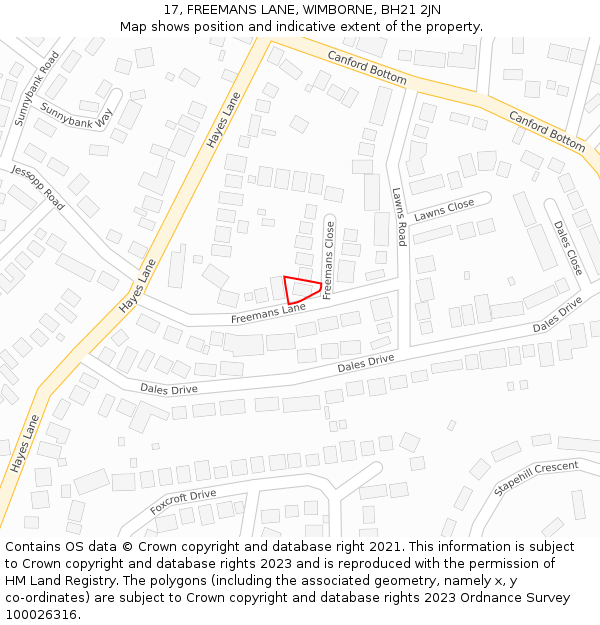 17, FREEMANS LANE, WIMBORNE, BH21 2JN: Location map and indicative extent of plot