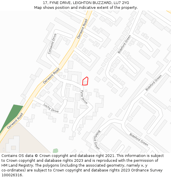 17, FYNE DRIVE, LEIGHTON BUZZARD, LU7 2YG: Location map and indicative extent of plot