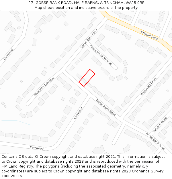 17, GORSE BANK ROAD, HALE BARNS, ALTRINCHAM, WA15 0BE: Location map and indicative extent of plot