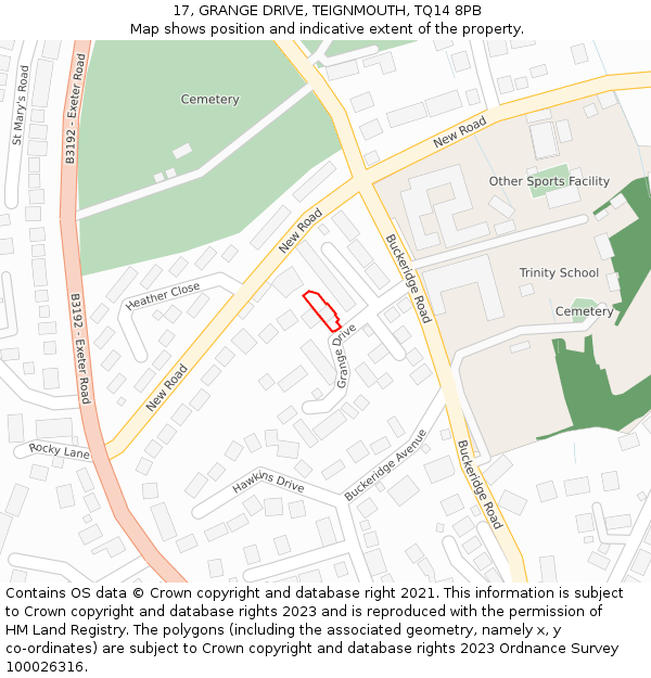 17, GRANGE DRIVE, TEIGNMOUTH, TQ14 8PB: Location map and indicative extent of plot