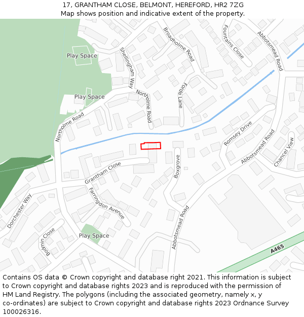 17, GRANTHAM CLOSE, BELMONT, HEREFORD, HR2 7ZG: Location map and indicative extent of plot