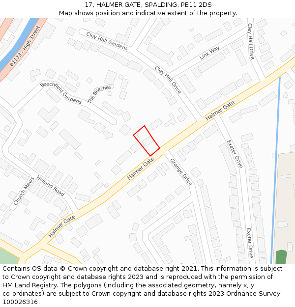 17, HALMER GATE, SPALDING, PE11 2DS: Location map and indicative extent of plot